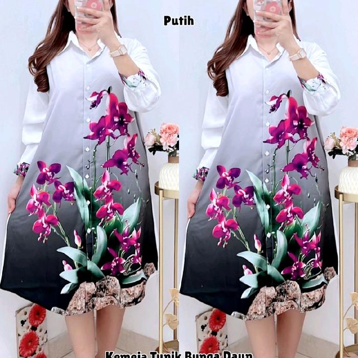 5649 KEMEJA TUNIK BUNGA JUMBO LD120 WANITA|TUNIK SILK|TUNIK LD120(UK XXXL LD120CM)