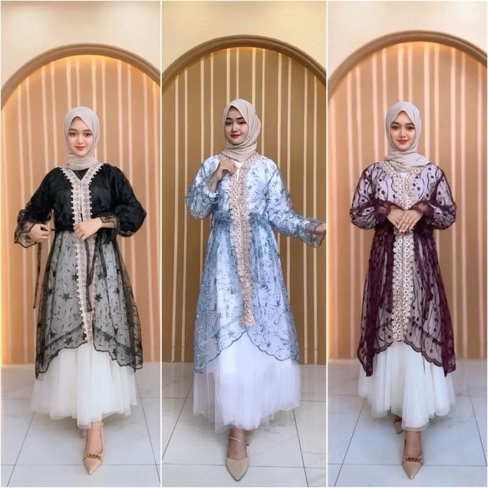 MZ-Raya Dress One Set Inclue Inner Dan Rok Tutu Lapis 3 layer Setelan Gamis Muslimah Wanita Terbaru 