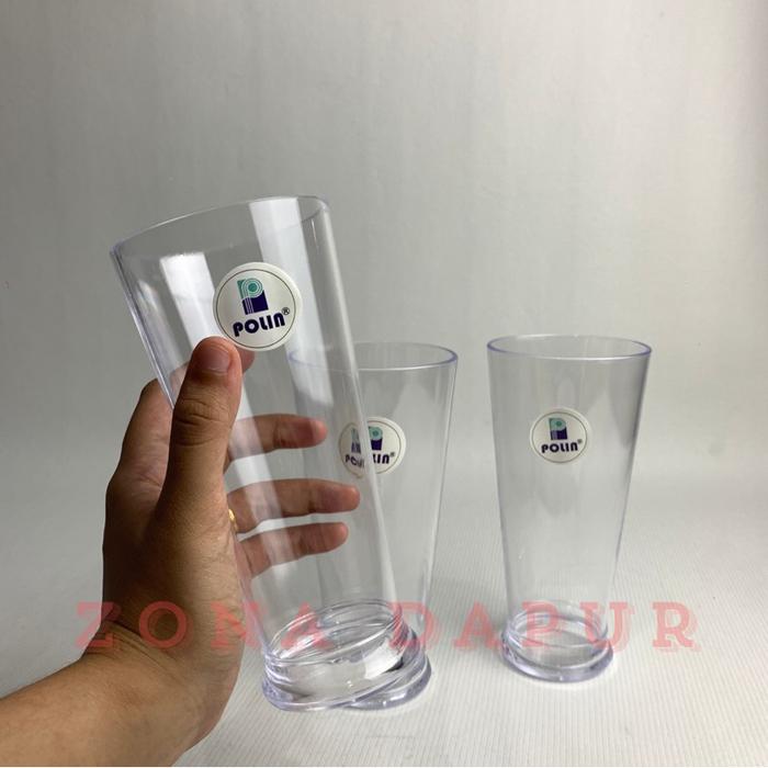 (1 lusin) - Gelas Jus Plastik Bening 400 ml POLIN - Gelas Mika Bening - Gelas Jus Milkshake ala Cafe