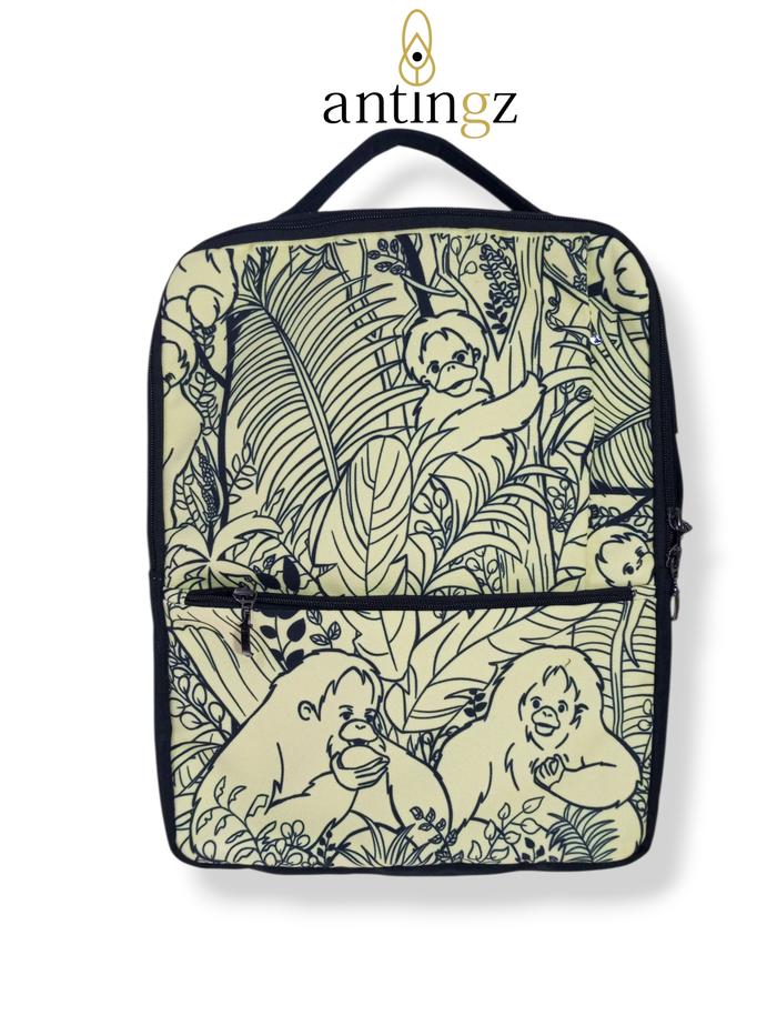 Antingz Tas Ransel dan Laptop Bahan Kanvas Printing Motif Orang Utan Stylish