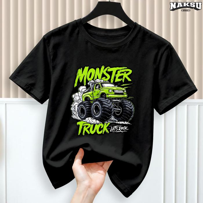 KAOS ANAK MONSTER TRUCK HIJAU TERBARU BAJU MONSTER TRUCK BAHAN LEMBUT UNISEX