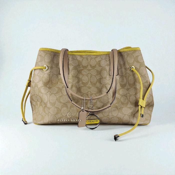 TAS KULIT WANITA ORIGINAL COACH F29064 YELLOW STRIP