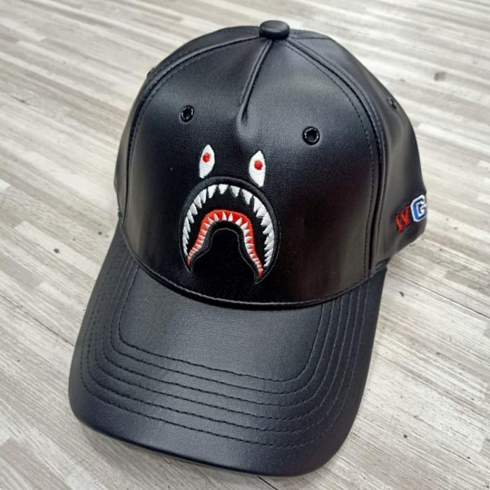 Topi BAPE Leather Logo Bordir Topi Baseball Kulit Import Unisex