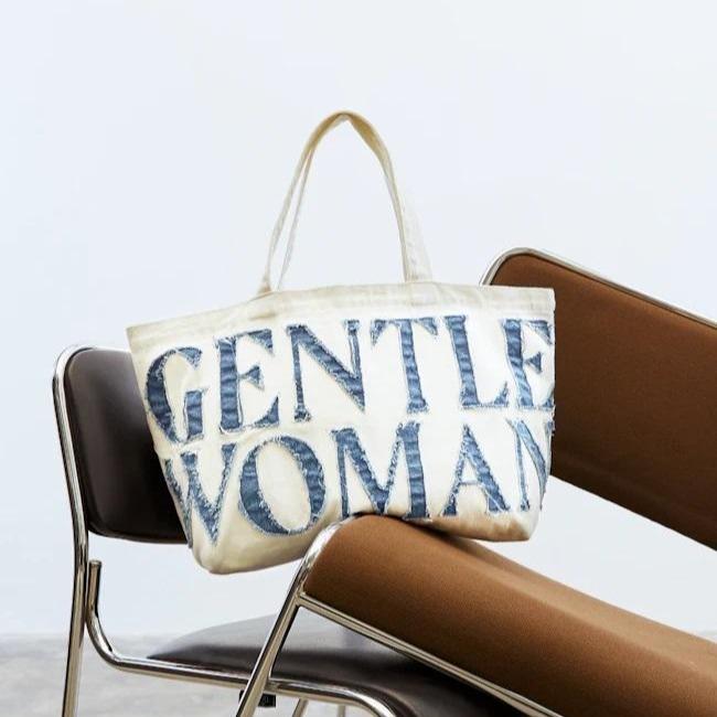 Gentle Woman Denim Large Tote Bag White Blue (48 x 29)