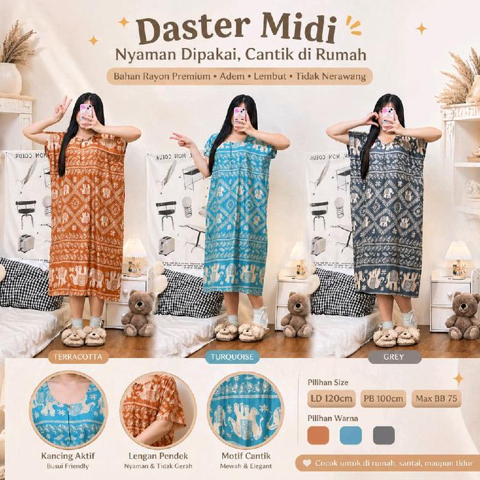 Daster Wanita Bali Midi Jumbo LD 120 cm Bahan Rayon Motif Busui Friendly Nyaman Tidur Tebal & Halus