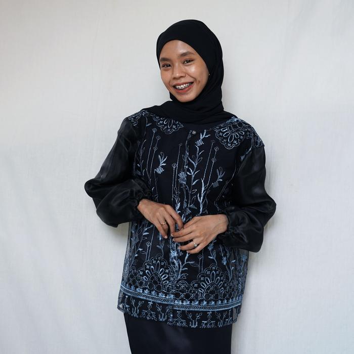 Blaxi Outer Cardigan Baju Kondangan Brokat Mix Organza | Black Series