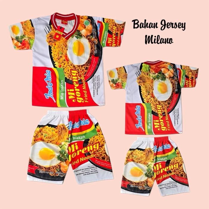 Setelan Baju Anak Harian Motif Full Print Indomie Soto Goreng Ayam Bawang Dryfit
