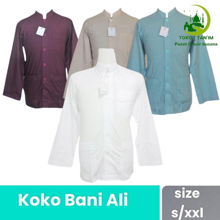 Baju Koko Bani Ali Salaf Katun Premium Muslim Pria Panjang Putih Kantong Kerah Dewasa