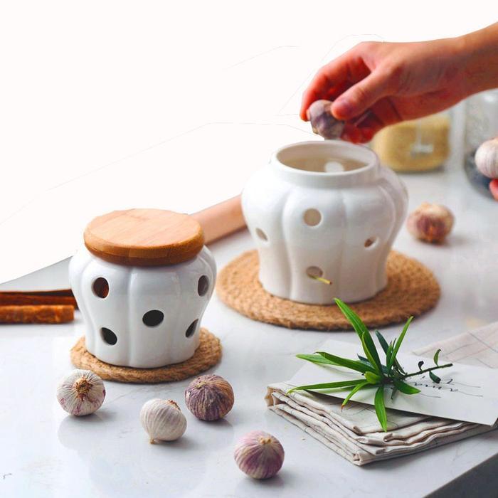 Toples Penyimpanan Keramik / Toples Berongga / Toples Penyimpanan Bawang Putih Jahe Dapur Tempat Baw