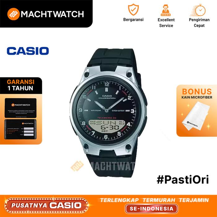 Jam Tangan Unisex Analog Digital Casio Standard AW-80-1AVDF AW-80 Telememo 30 Dial Black Resin Band