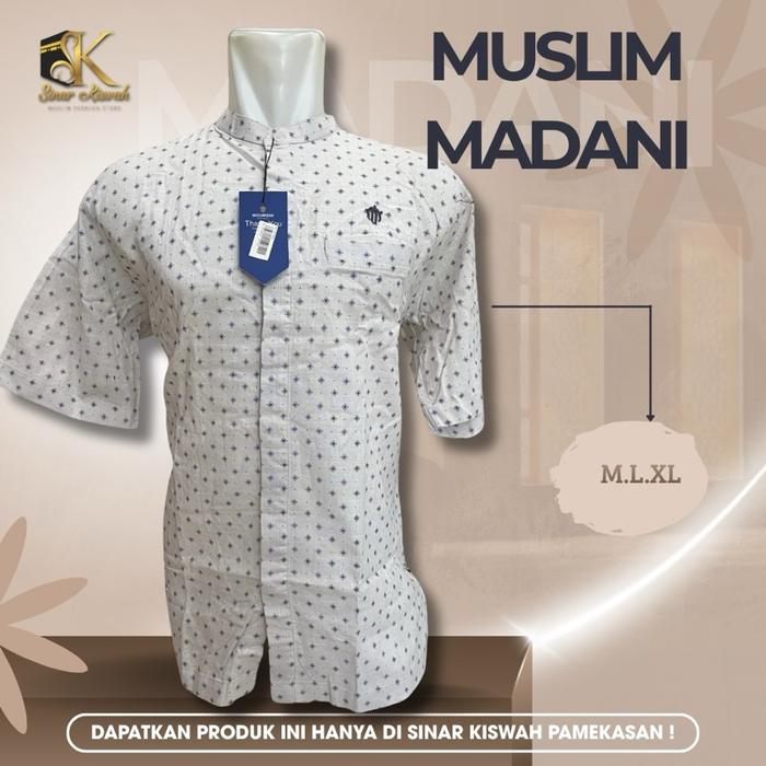 Baju koko muslimadani putih lengan pendek
