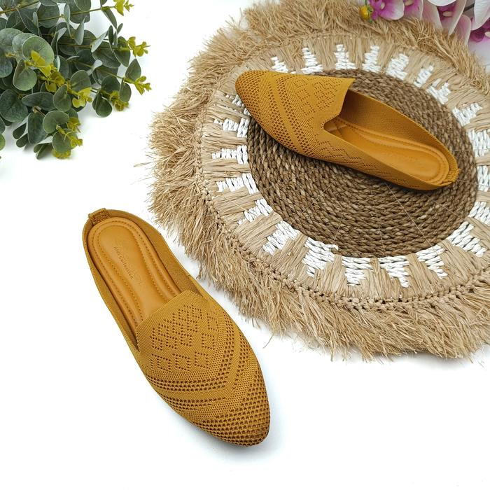 Sendal Selop Flat Shoes Wanita Bahan Rajut import JA-90 sandal pansus sandal flat shoes