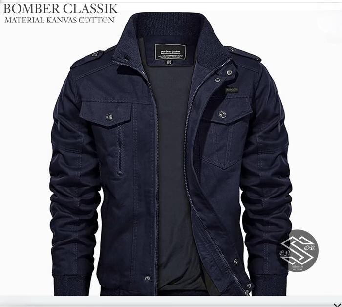 Jaket Bomber Clasik Pria Distro Bahan Baby Canvas / Jaket Bomber Pria
