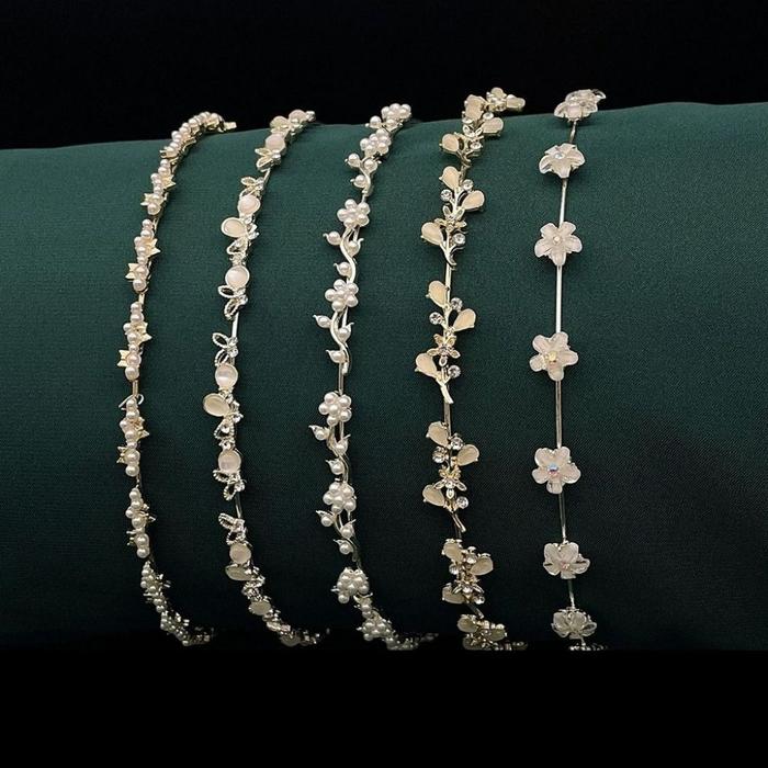 Headpiece Hijab & Rambut Wedding Gold Flower Bando Pesta Elegan Kristal Hairpiece Bridal / BN01