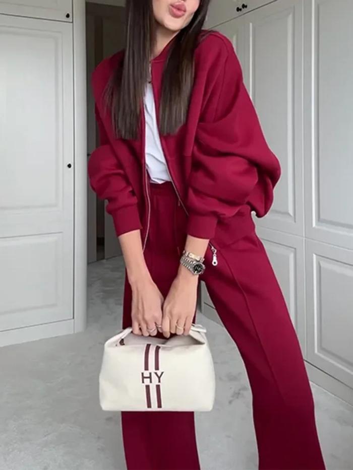 Muslim Tracksuit Two Piece Set Women Ensemble Sweatshirt Coat Suit Jacket Zipper Wide Leg Pants Draw