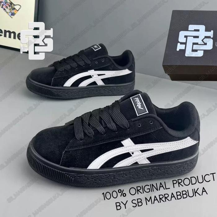 Sepatu Gendut Skate Unisex Casual SB Original Lidah Gemuk Tali Gendut Bahan Suede Warna Hitam Untuk 