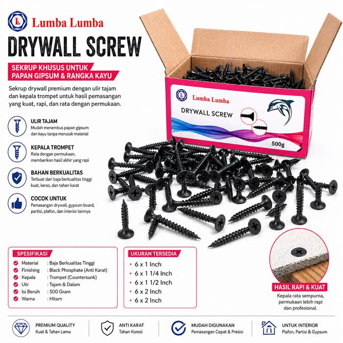 Terlaris 1 dus sekrup gipsyum 6x1 panjang 2,5cm isi 1000pcs sekrup gipsum plafon ukuran 6x1 isi 1000