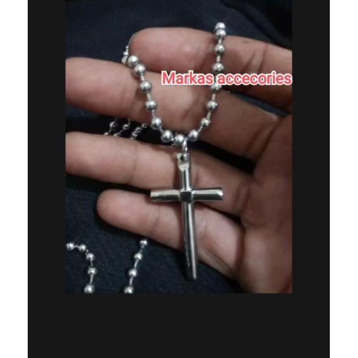 KALUNG SALIB BESI PUTIH / KALUNG PRIA / KALUNG PRIA DAN WANITA / KALUNG TITANIUM Liontin