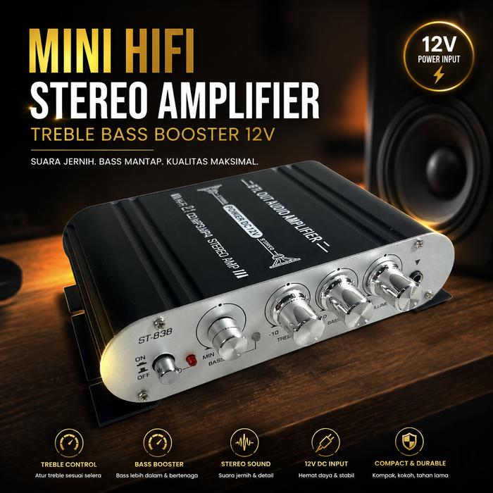 LVPIN Mini HiFi Stereo Amplifier Treble Bass Booster 12V - ST-838