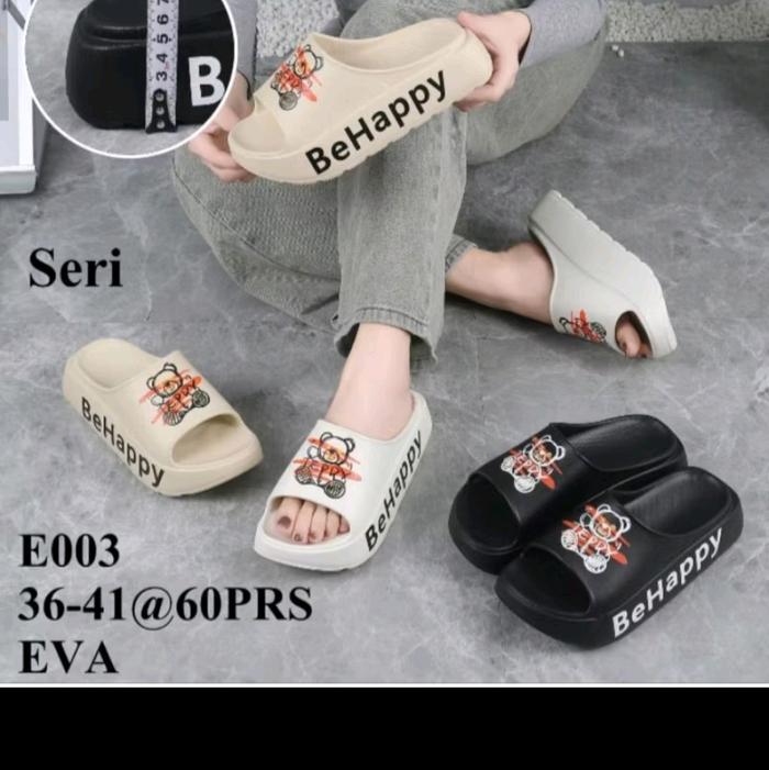 Sandal Wedges Spon Eva Rubber Import Ringan Empuk Anti Slip BE HAPPY Alina E003