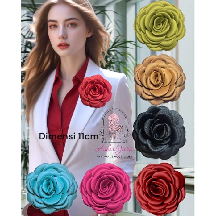 Corsage handmade bunga satin velvet 11cm asher jiera , Corsage jas bunga rose velvet , Bunga kebaya