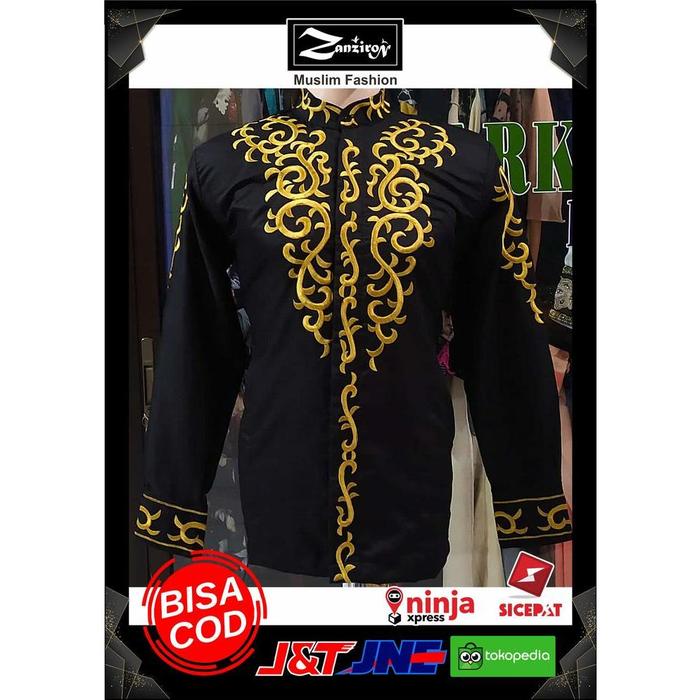 Terbaru Kemko Zanziron Koko Bordir Addhiba Keren Kemeja Pria Hitam Gold Toyobo