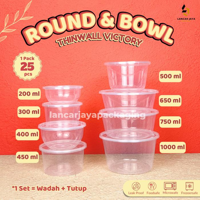 Safitiri Thinwall Bowl Victory 200Ml 300Ml 450Ml 500Ml 650Ml 750Ml Mangkok Makanan Plastik Foodgrade