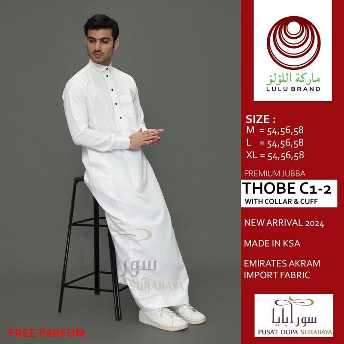 Gamis Thobe Ronaldo Jubah Kerah Manset Pria Dewasa Jubah Sultan Premium Saudi Lulu Lulu S12 White Bu