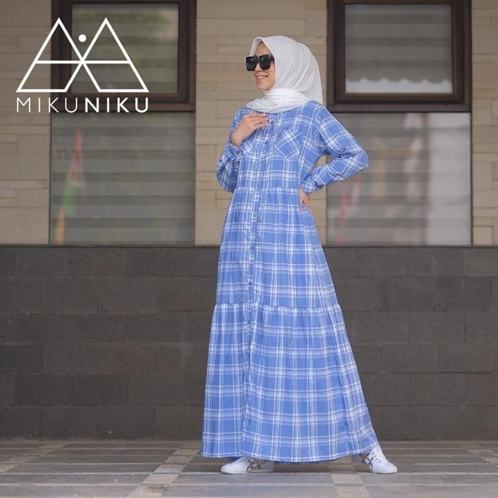 NAILA DRESS ORIGINAL MIKUNIKU GAMIS KOTAK BIRU PUTIH