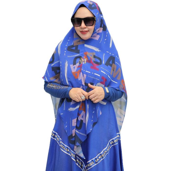 AM moslem mode + Naura Fawzia set syari + biru elektrik series+ gamis dewasa + soft jeans dan babydo