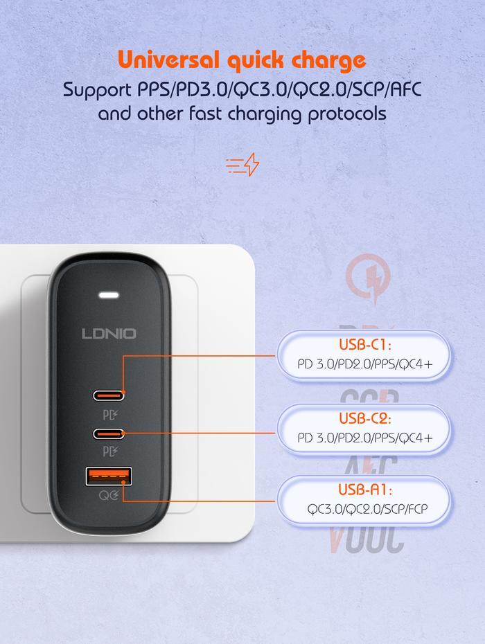 Terlaris Ldnio Travel Charger Adapter Q366 Q367 65W Gan Tech Super Fast Charger Adaptor High Quality