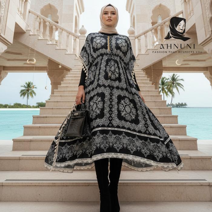 AHNUNI Kaftan Dress Lowo Vehicle Kondangan Kekinian Rayon Premium Adem Bordir Perempuan Nyaman Mewah