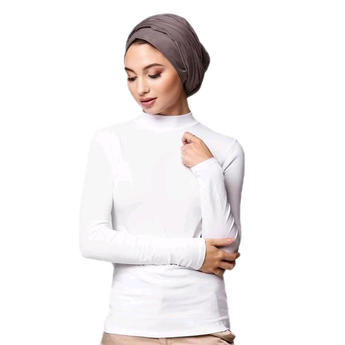 baju kaos rayon manset pendek tanpa lengan inner dalaman wanita muslim gamis putih Fit Melar Hitam P
