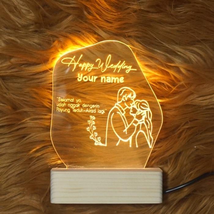 Akrilik Custom Gift Nama LED Sketsa Plakat Hadiah Kado ulang tahun wedding wisuda lampu tidur akril