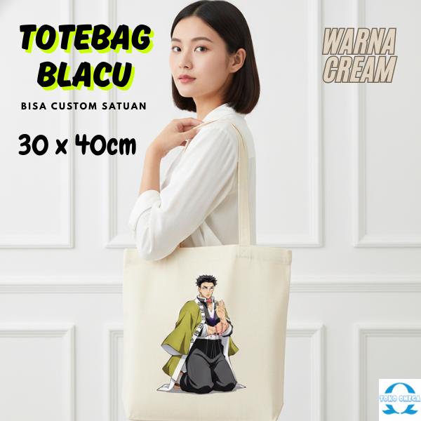 Totebag Blacu Cream 30x40 Resleting Custom Full Color Anime Kpop BTS Quotes dan Pola Abstract untuk 