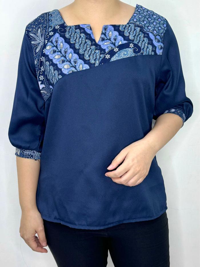 LVL - Blouse Batik Carlene Atasan Kombinasi Blus Wanita Jumbo Bigsize Baju Kerja Model Baru size L X