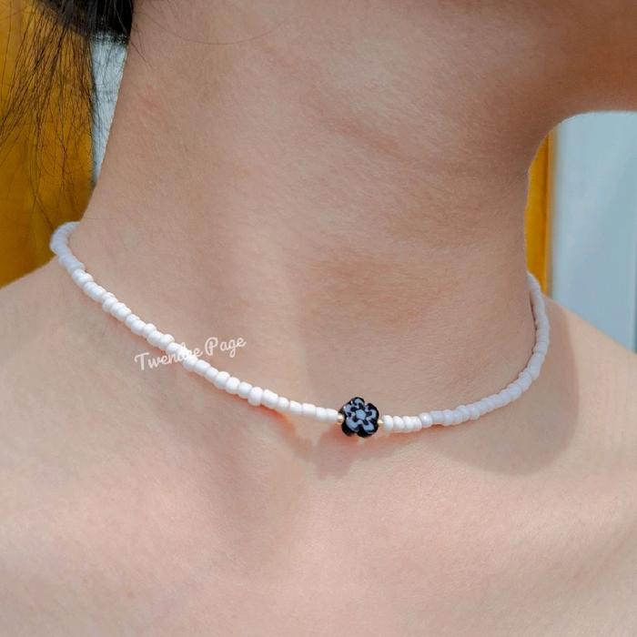 Kalung Manik Jombang Kaca Daisy Flower - Aksesoris Fashion Wanita Necklace Beads Girl
