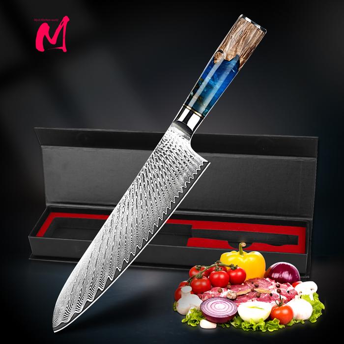 Pisau Dapur Baja Damaskus Ditempa Jepang VG10 67-Lapisan Pisau Baja