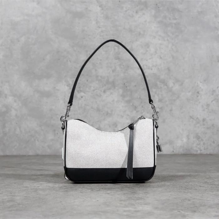 MJ DRIFTER BLACK IVORY WHITE CANVAS SHOULDER BAG
