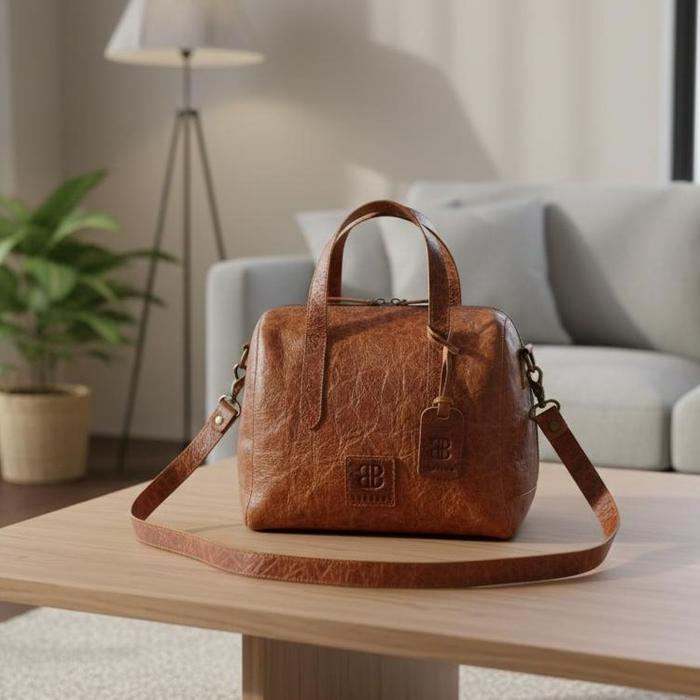ABEKANI LEATHER Tas Kulit Wanita Lucy Bag - Hand Bag Asli Kulit Sapi Lining Kain Lurik Dimensi Mediu