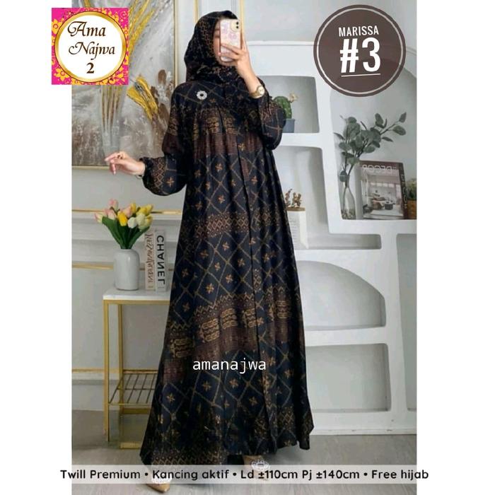 Gamis Lebaran Marissa Set Hijab Bahan Twill Premium Kancing Depan Original Produk Best Seller By Ama