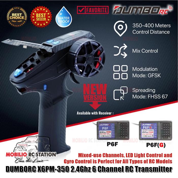 BARU Dumborc X6PM-350 2.4GHz 6CH Radio Transmitter RC with P6F P6FG Receiver for RC Vehicle Car Boat