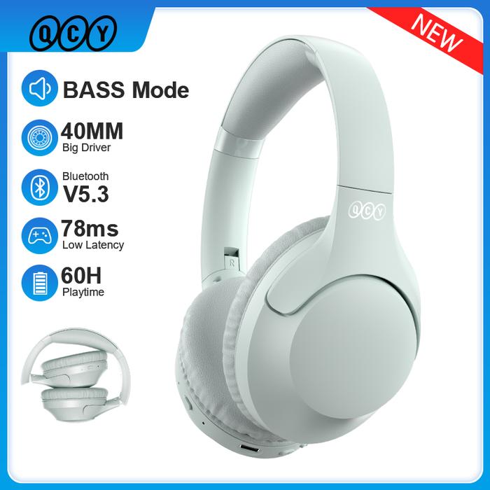 QCY H2 headphone Bluetooth nirkabel, headset Bass Audio resolusi