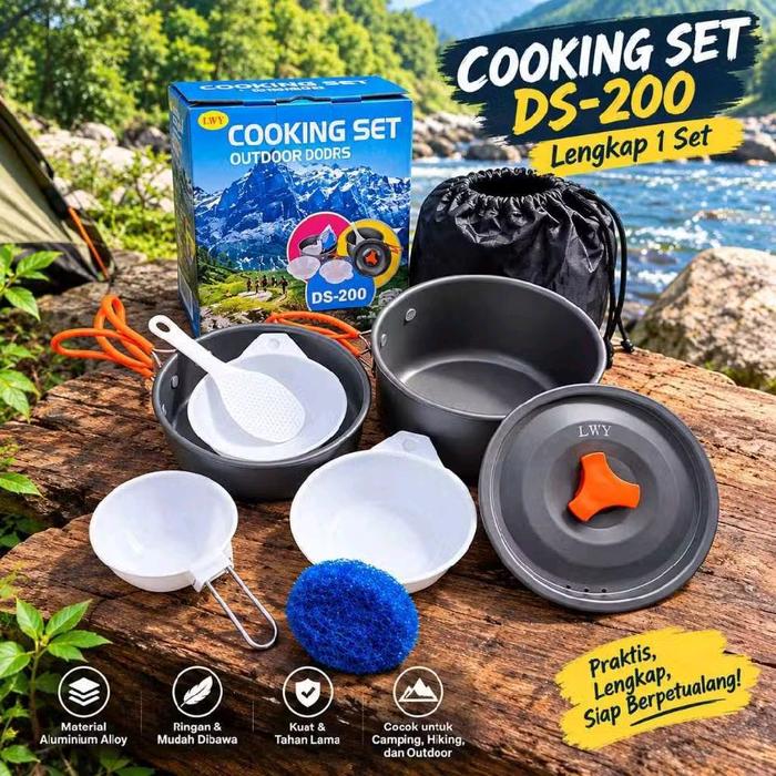Cooking Set Camping DS-200 Nesting Aluminium Anti Lengket Alat Masak Outdoor Backpacking & Alat Masa
