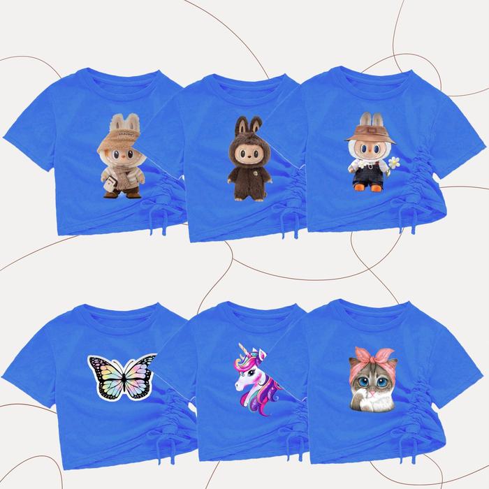 KAOS CROP TOP SERUT BIRU MUDA ANAK PEREMPUAN
