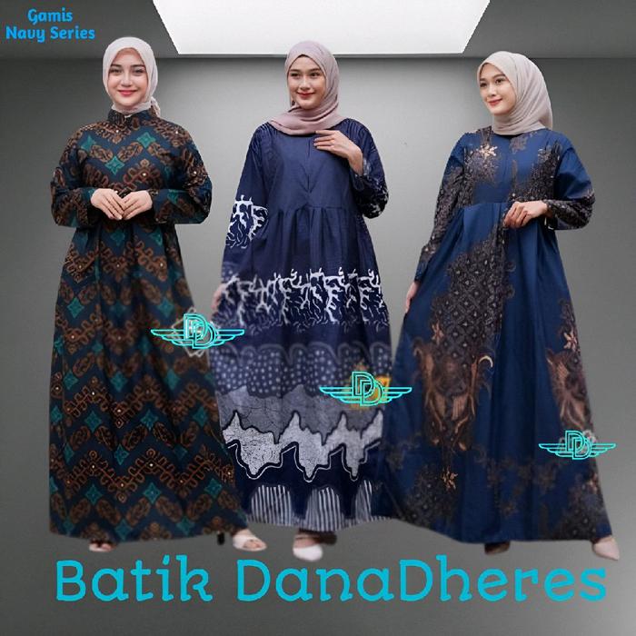 BARU BATIK GAMIS WANITA BIRU NAVY SIZE STANDAR DAN JUMBO | FASHION MUSLIMAH GAMIS BIRU NAVY | GAMIS 