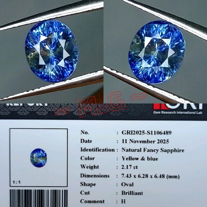 NATURAL FANCY SAPPHIRE GOOD LUSTER TOP COLOR YELLOW & BLUE HEATED GRI LAB