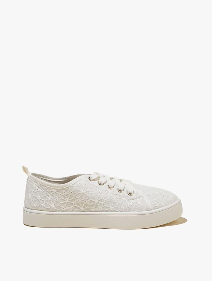 A㊚EY RUBI -  SNEAKERS WANITA - SAYLOR LACE UP PLIMSOLL - WHITE BRODERIE T♥3R