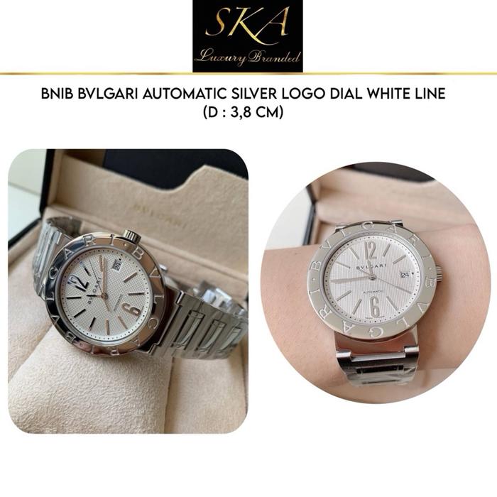 Bvlgari Watch Authentic Automatic Silver Logo Dial White Line 38mm