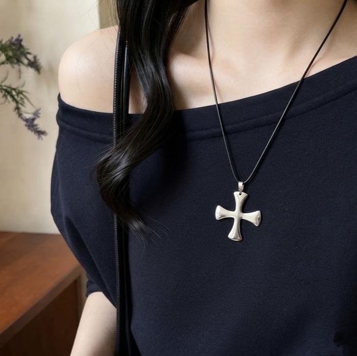 HSNA - Kalung WW2 Logo Jerman Tali Korea Stainless Baja Besi Putih Anti Karat - Kalung Tali Korea El